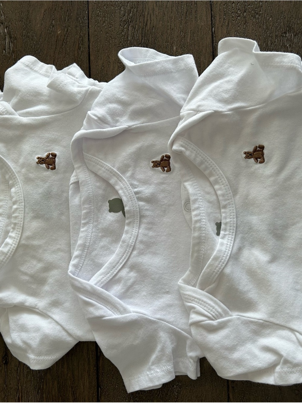 GAP White Baby Bodysuits with Brown Teddy Embroidery - Pack of 4